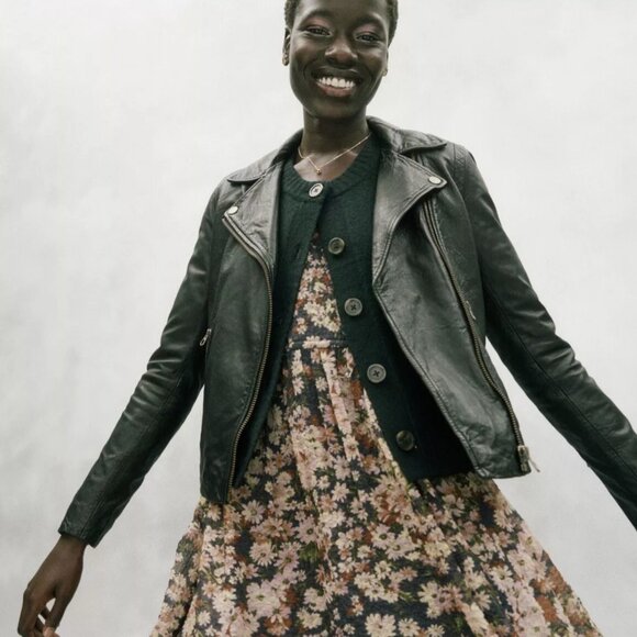 Madewell Washed Leather Motorcycle Jacket Dark Forest L - Picture 3 of 14